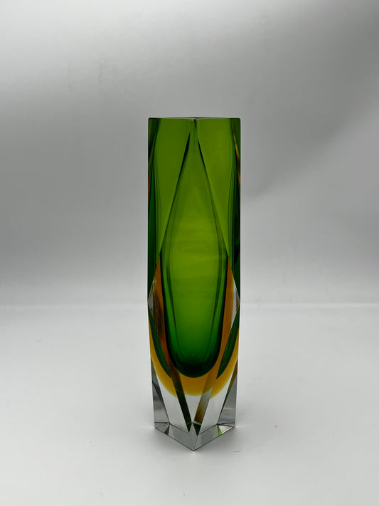 Vase vert sommerso, verre de Murano, Flavio Poli, Italie, 60s