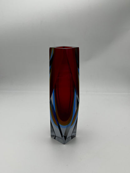 Vase rouge sommerso, verre de Murano, Vincenzo Nason, Italie, 60s