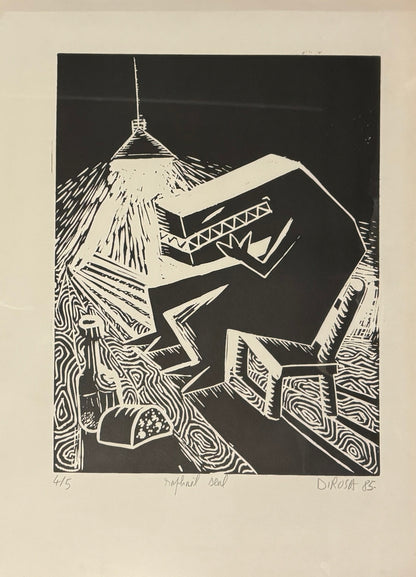Linogravure HERVÉ DI ROSA  « Raphaël seul »