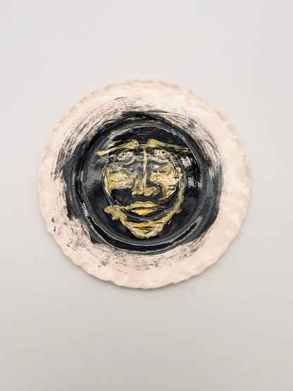 Plat de présentation, motif visage,  E=X2,  Sinicropi, 2016