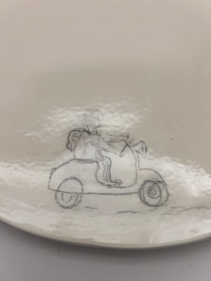 Assiette en céramique "scooter", diner "Nanni Moretti", Festival de Cannes,  Sinicropi, 2012