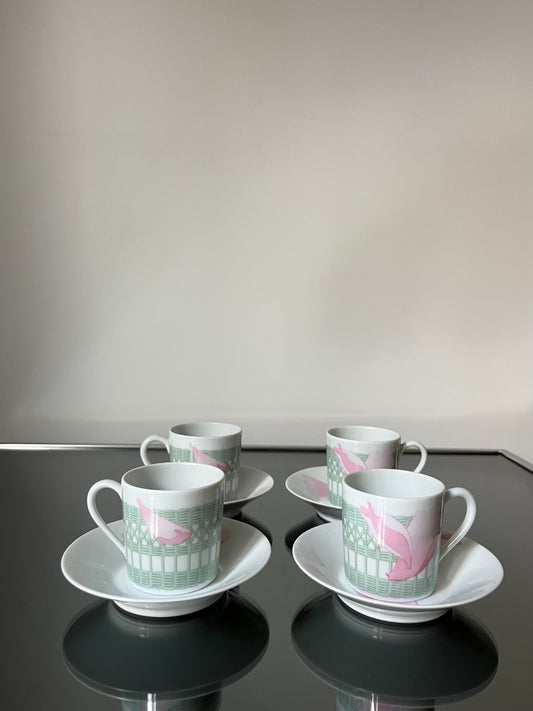 Set tasses à café en porcelaine Hermès "Les Pivoines", France, 80s