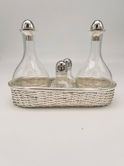 Set à Condiment verre et métal argenté, Lino Sabattini, 80s