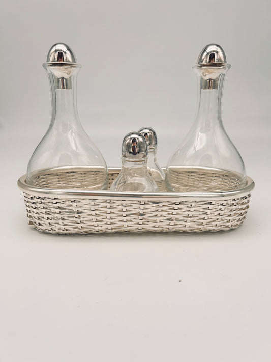 Set à Condiment verre et métal argenté, Lino Sabattini, 80s
