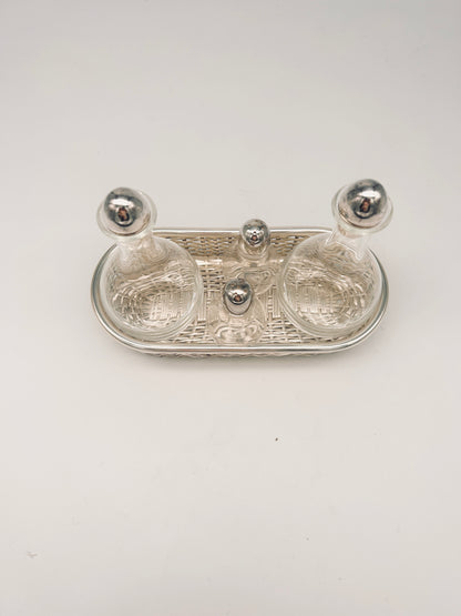 Set à Condiment verre et métal argenté, Lino Sabattini, 80s