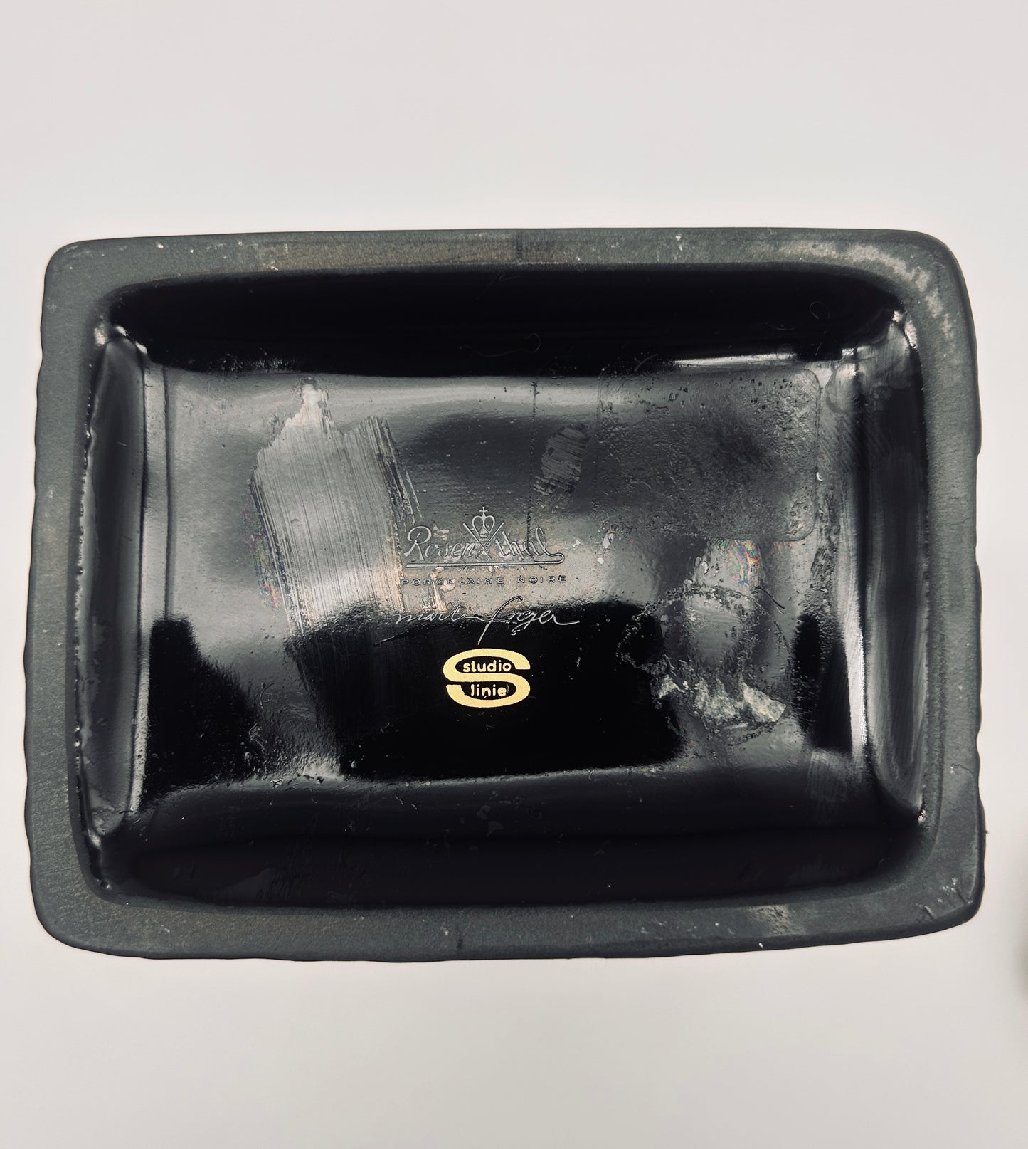 Vase noir op art, motif rayures et crépi, Martin Freyer, Rosenthal, 70s