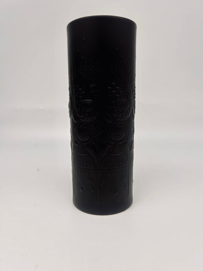 Vase noir mat cylindrique motif nature "La flûte magique", Bjorn Wiinblad, Rosenthal