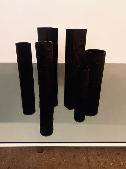 Vase noir op art, motif rayures et crépi, Martin Freyer, Rosenthal, 70s