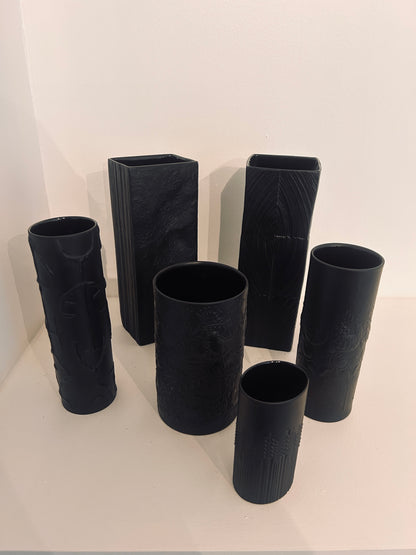 Vase noir op art, motif rayures et crépi, Martin Freyer, Rosenthal, 70s