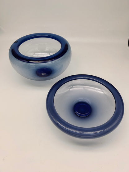 Centre de table en cristal bleu, Per Lutken, Royal Copenhagen, 70s