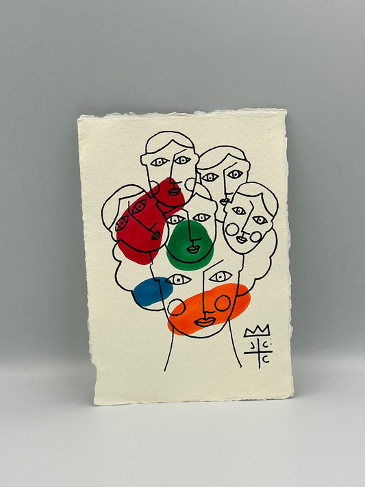 Dessin "VISAGES", original au feutre par Jean-Charles de Castelbajac, France