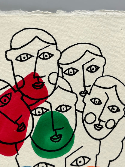 Dessin "VISAGES", original au feutre par Jean-Charles de Castelbajac, France