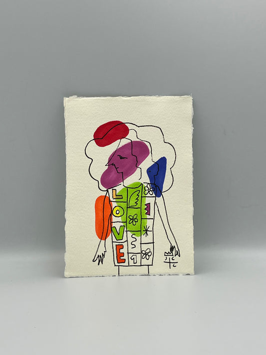 Dessin "LOVE", original au feutre par Jean-Charles de Castelbajac, France
