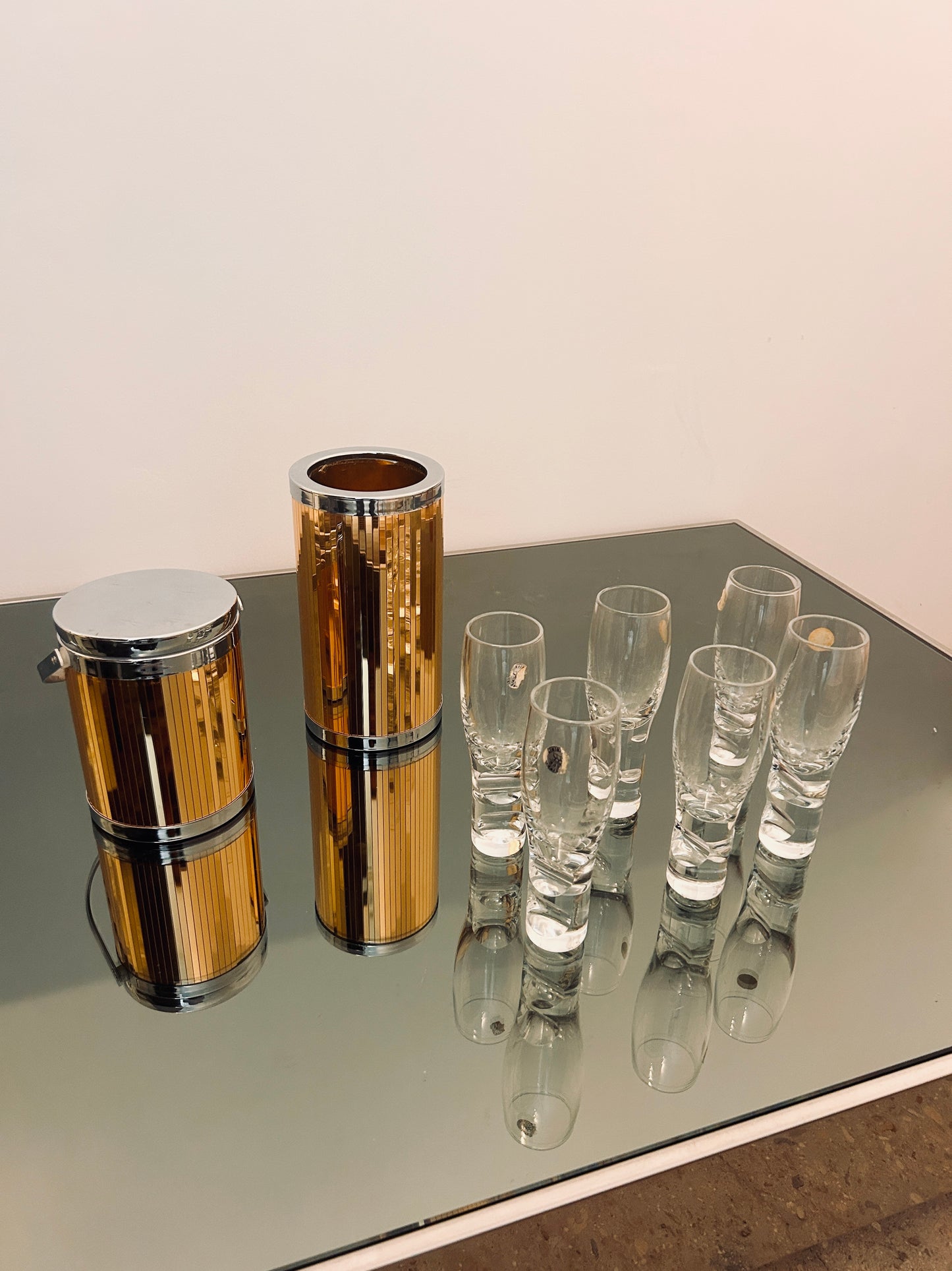 Ensemble porte bouteille et seau à glace à facettes, Glacette, Lidian, 70s