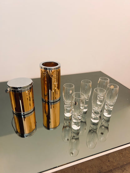 Ensemble porte bouteille et seau à glace à facettes, Glacette, Lidian, 70s