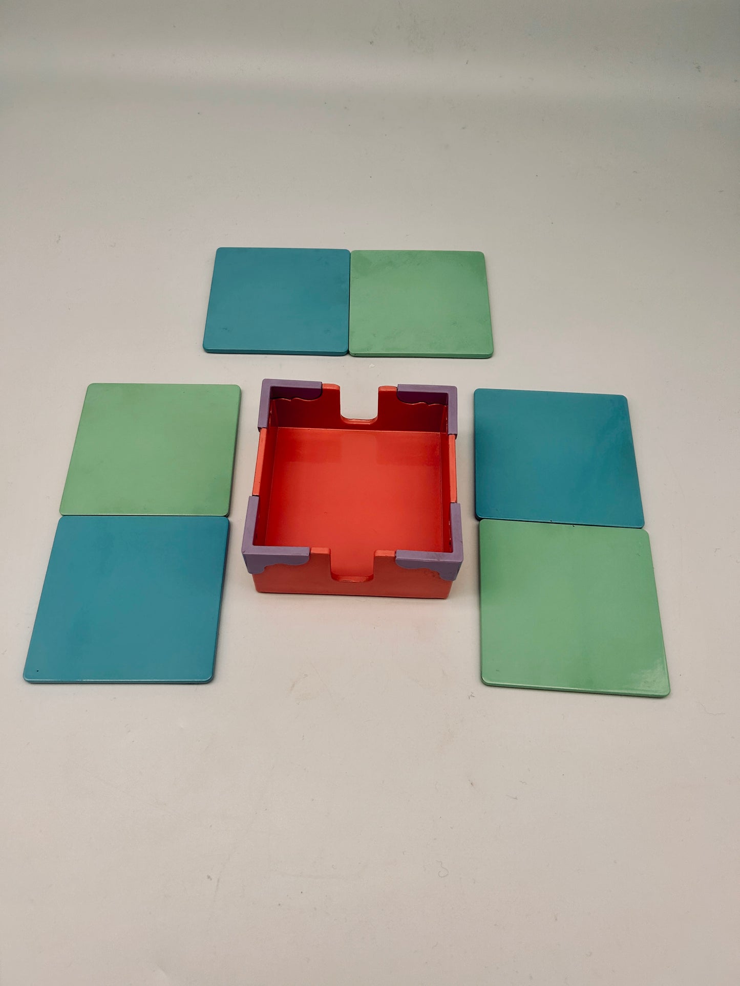 Set of multicolored lacquered coasters, Georges Briard, Merito, Japan, 1980s