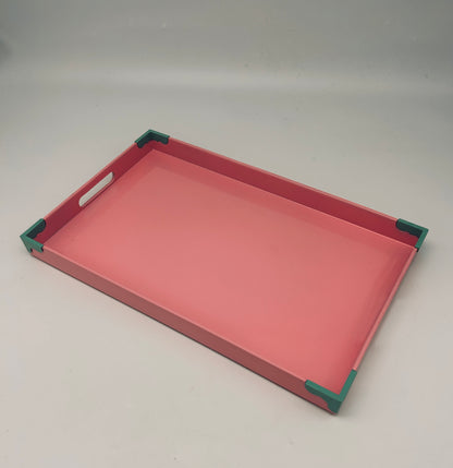 Pink lacquered tray, Georges Briard, Mérito, Japan, 1980s