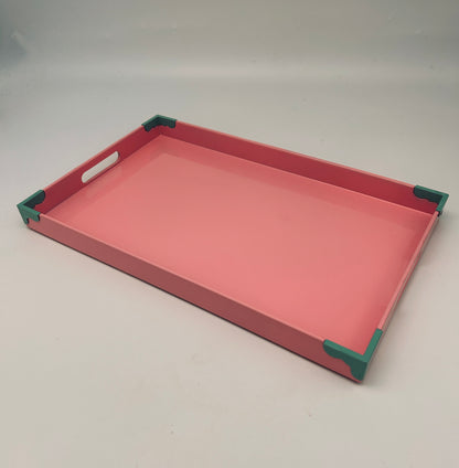 Pink lacquered tray, Georges Briard, Mérito, Japan, 1980s