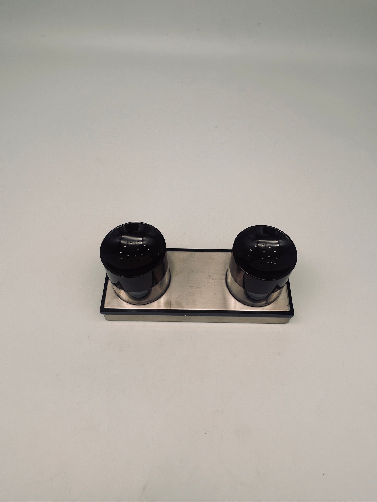 Set à condiments, sel et poivre, Roberto Sambonet, ligne Scacchiera, 70s