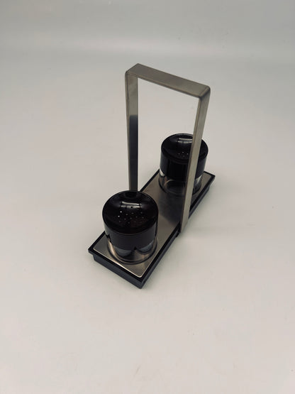 Set à condiments, sel et poivre, Roberto Sambonet, ligne Scacchiera, 70s
