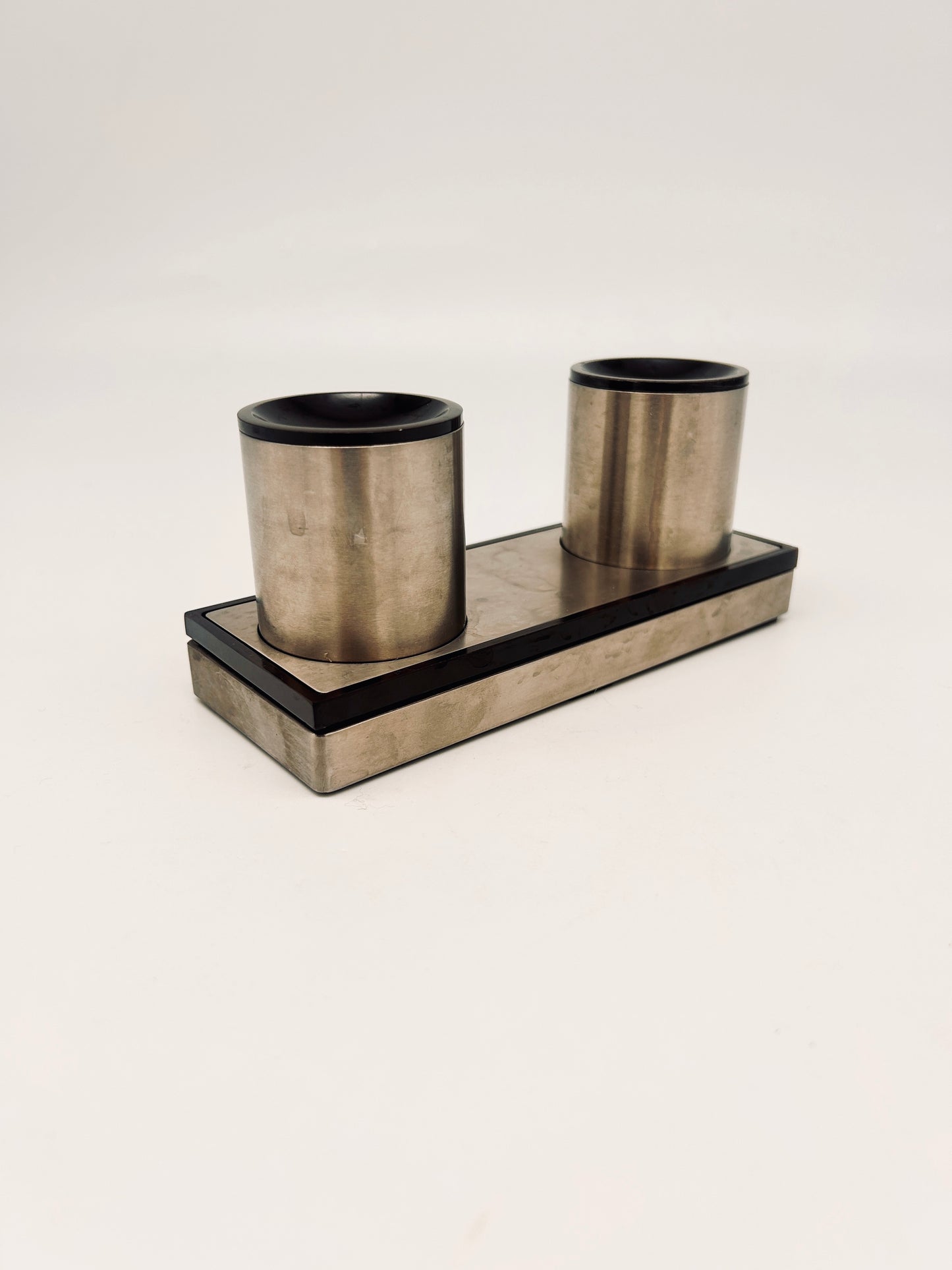 Set de bureau, Encrier double, Roberto Sambonet, ligne Scacchiera, 70s