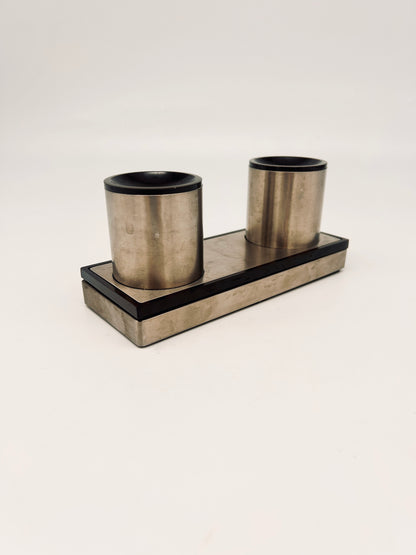 Set de bureau, Encrier double, Roberto Sambonet, ligne Scacchiera, 70s