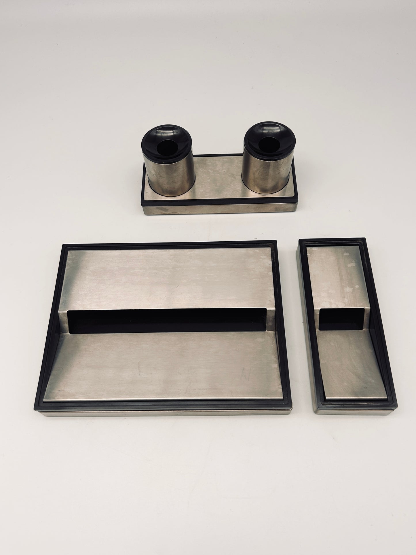 Set de bureau, Encrier double, Roberto Sambonet, ligne Scacchiera, 70s