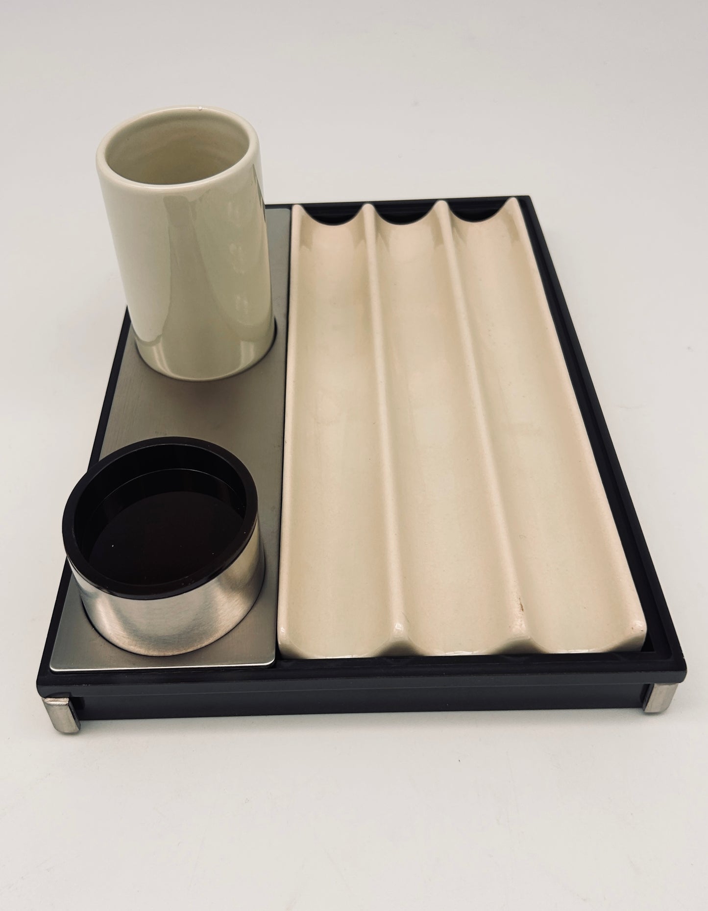 Set de bureau, porte stylo, Roberto Sambonet, ligne Scacchiera, 70s