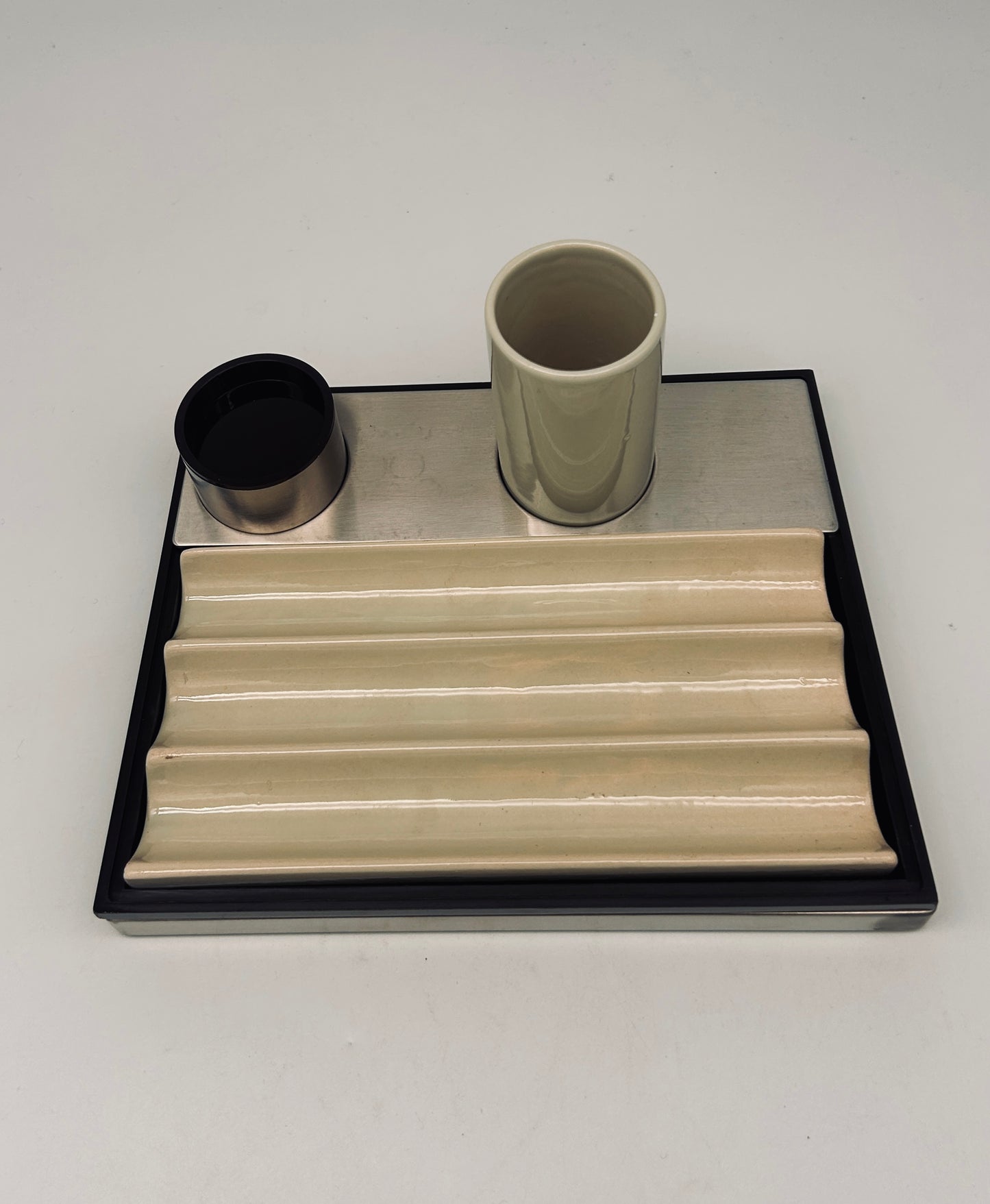 Set de bureau, porte stylo, Roberto Sambonet, ligne Scacchiera, 70s