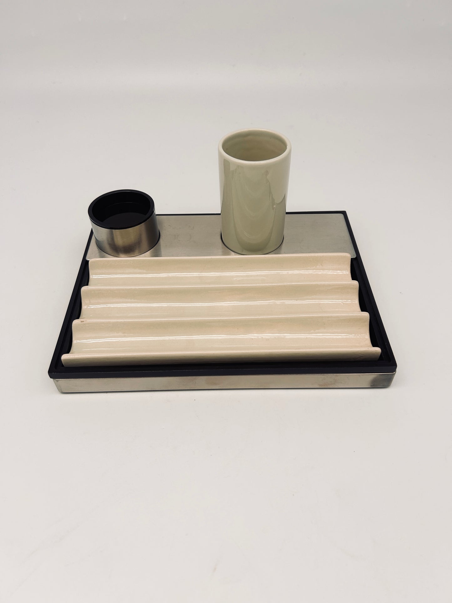 Set de bureau, porte stylo, Roberto Sambonet, ligne Scacchiera, 70s