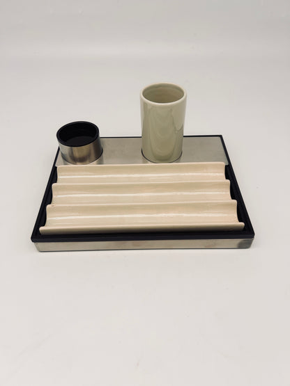 Set de bureau, porte stylo, Roberto Sambonet, ligne Scacchiera, 70s