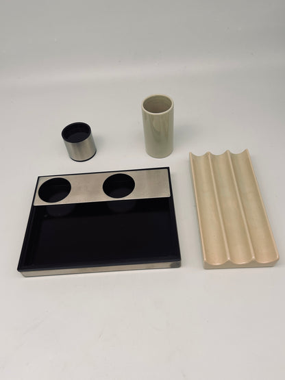 Set de bureau, porte stylo, Roberto Sambonet, ligne Scacchiera, 70s