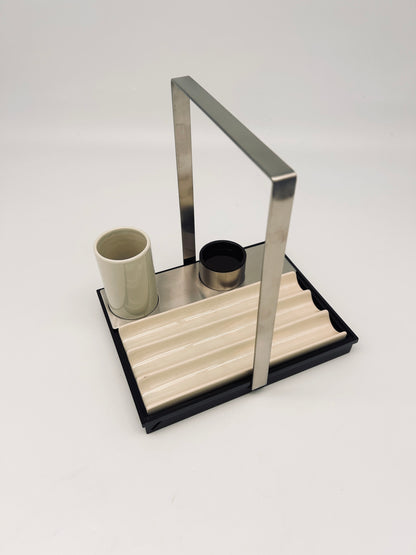 Set de bureau, porte stylo, Roberto Sambonet, ligne Scacchiera, 70s