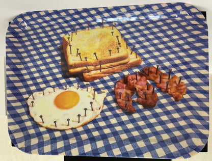 Blue gingham "Breakfast" melamine tray, Toiletpaper, Seletti, Italy, 2000s 