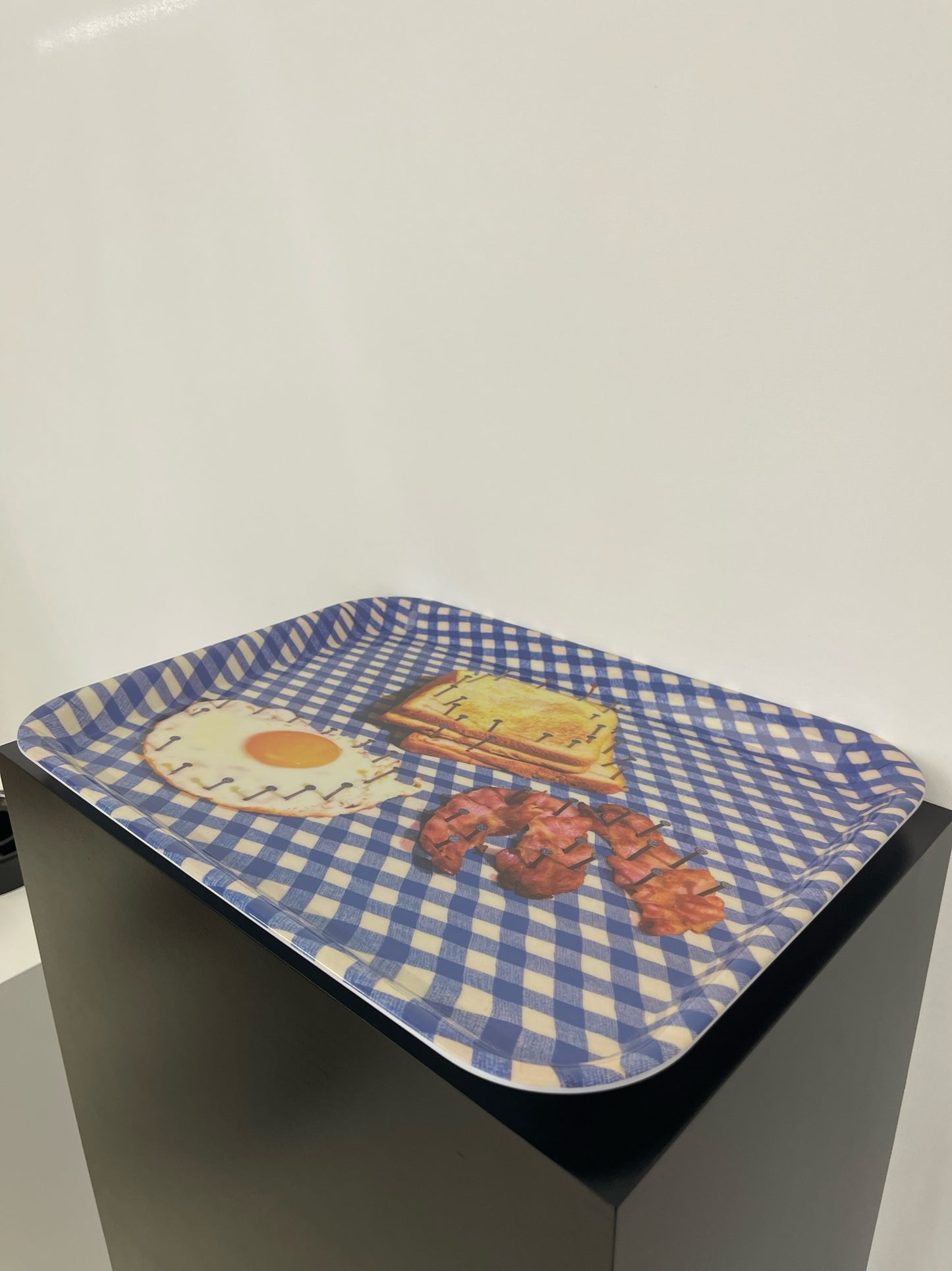 Blue gingham "Breakfast" melamine tray, Toiletpaper, Seletti, Italy, 2000s 