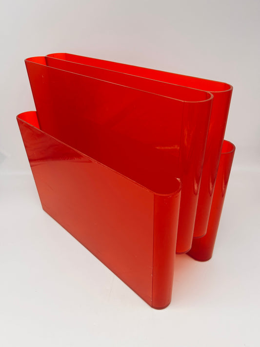 Porte-revues rouge translucide 4 compartiments, Kartell, Giotto Stoppino
