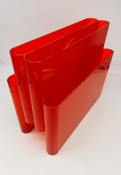 Porte-revues rouge translucide 4 compartiments, Kartell, Giotto Stoppino