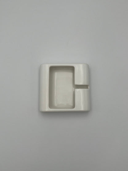 Cendrier Carré Blanc Céramique, Sicart Cartigliano, Italy, 70s