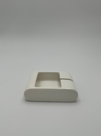 Cendrier Carré Blanc Céramique, Sicart Cartigliano, Italy, 70s