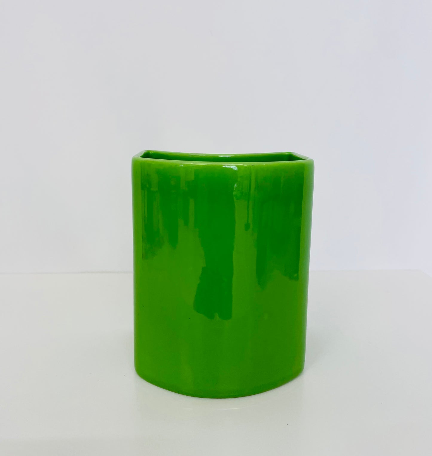 Vase géométrique vert en céramique, Ambrogio Pozzi, Franco Pozzi, 70s