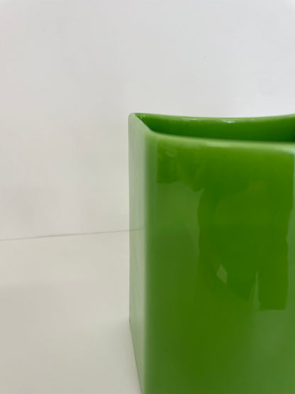 Vase géométrique vert en céramique, Ambrogio Pozzi, Franco Pozzi, 70s