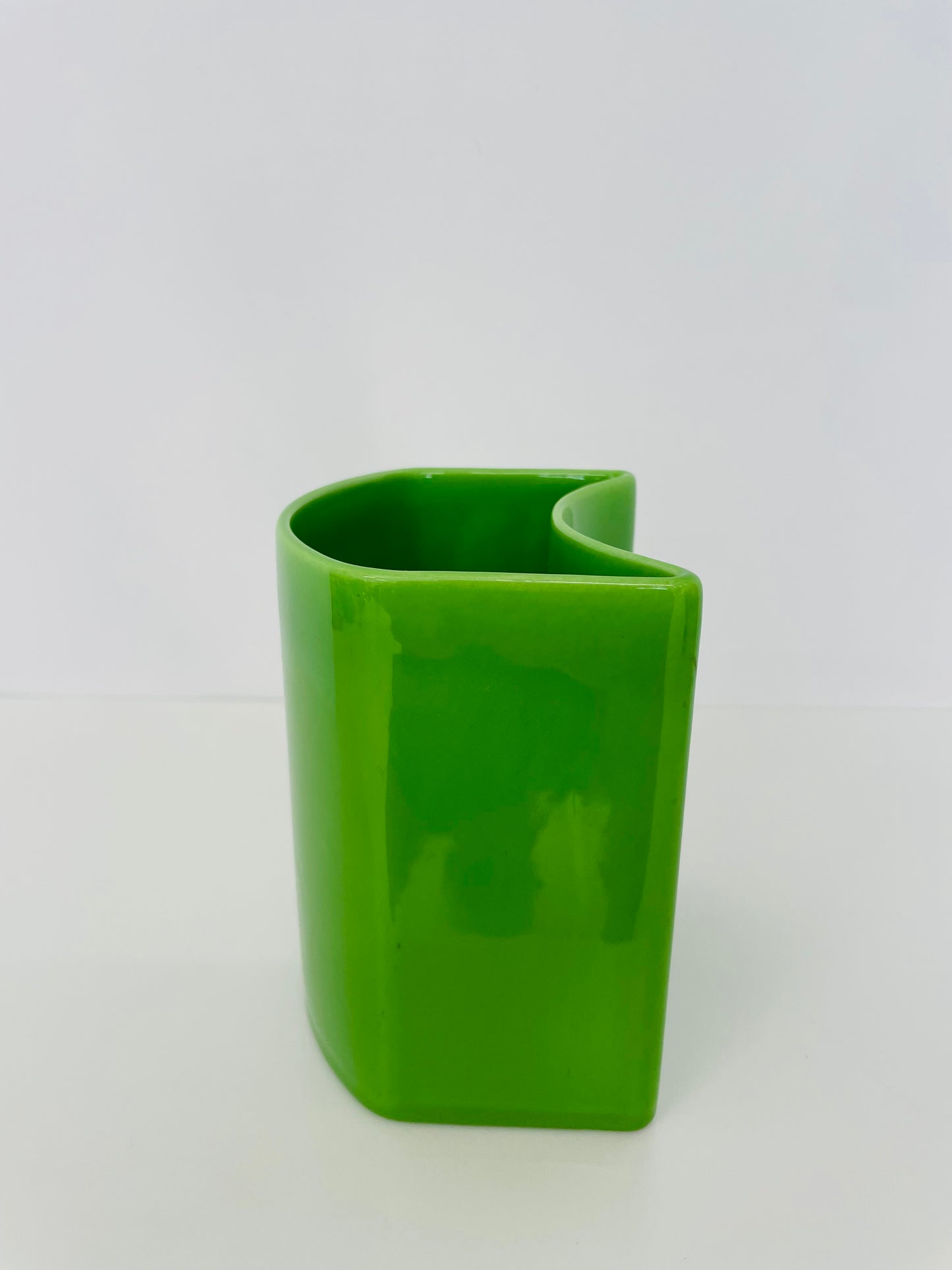 Vase géométrique vert en céramique, Ambrogio Pozzi, Franco Pozzi, 70s