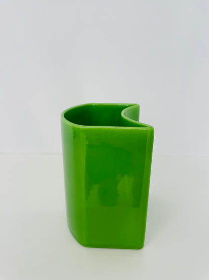 Vase géométrique vert en céramique, Ambrogio Pozzi, Franco Pozzi, 70s