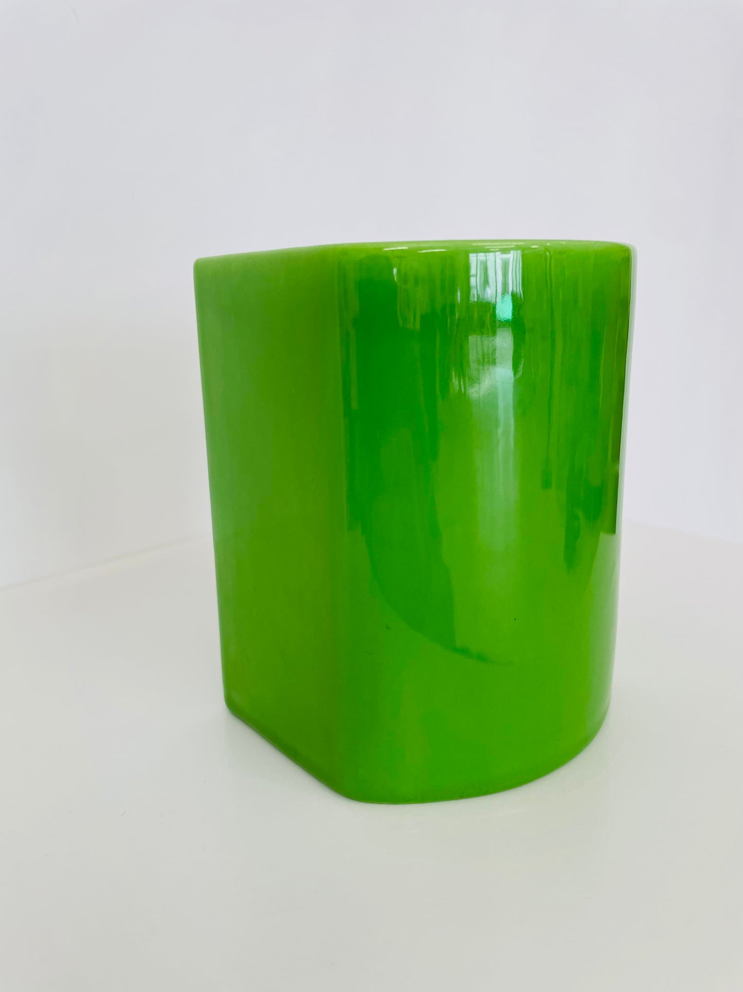 Vase géométrique vert en céramique, Ambrogio Pozzi, Franco Pozzi, 70s