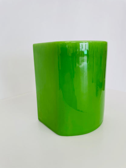 Vase géométrique vert en céramique, Ambrogio Pozzi, Franco Pozzi, 70s
