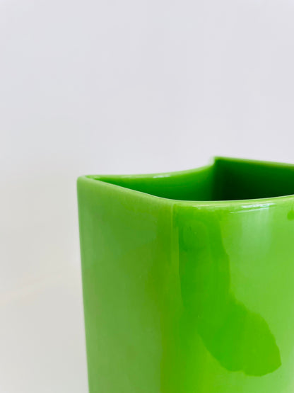 Vase géométrique vert en céramique, Ambrogio Pozzi, Franco Pozzi, 70s