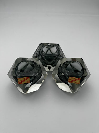 Ensemble de 3 cendriers Sommerso verre de Murano, Italy, 60s
