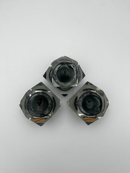 Ensemble de 3 cendriers Sommerso verre de Murano, Italy, 60s
