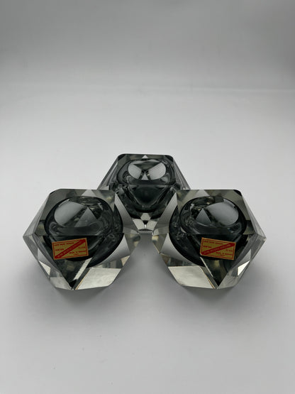 Ensemble de 3 cendriers Sommerso verre de Murano, Italy, 60s