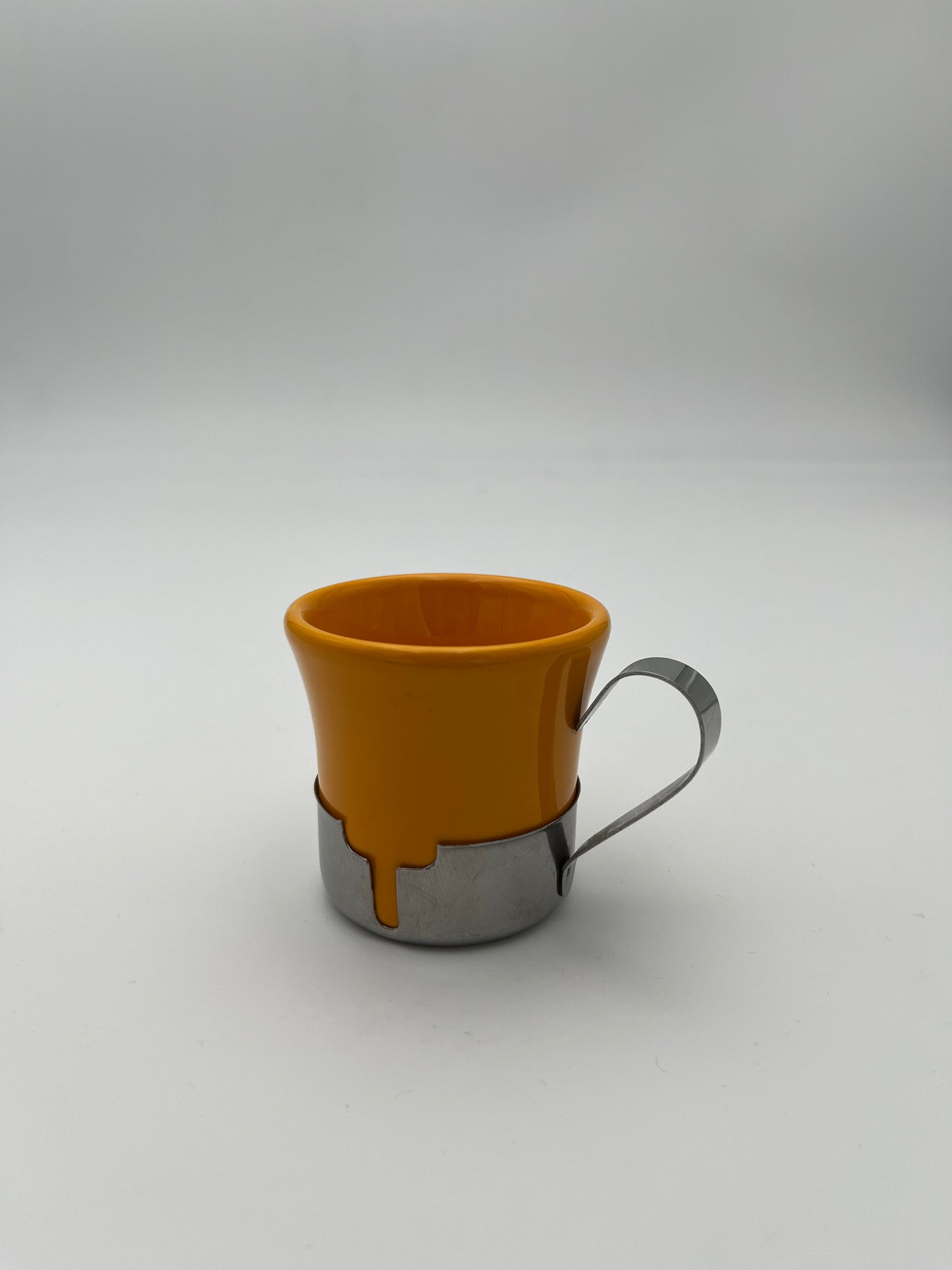 Tasses à Café Ocre Céramique et Inox, Inoxriv, Italie, 1970